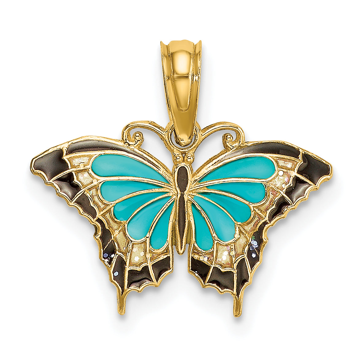 10K Small Aqua Enameled Wings Butterfly Charm