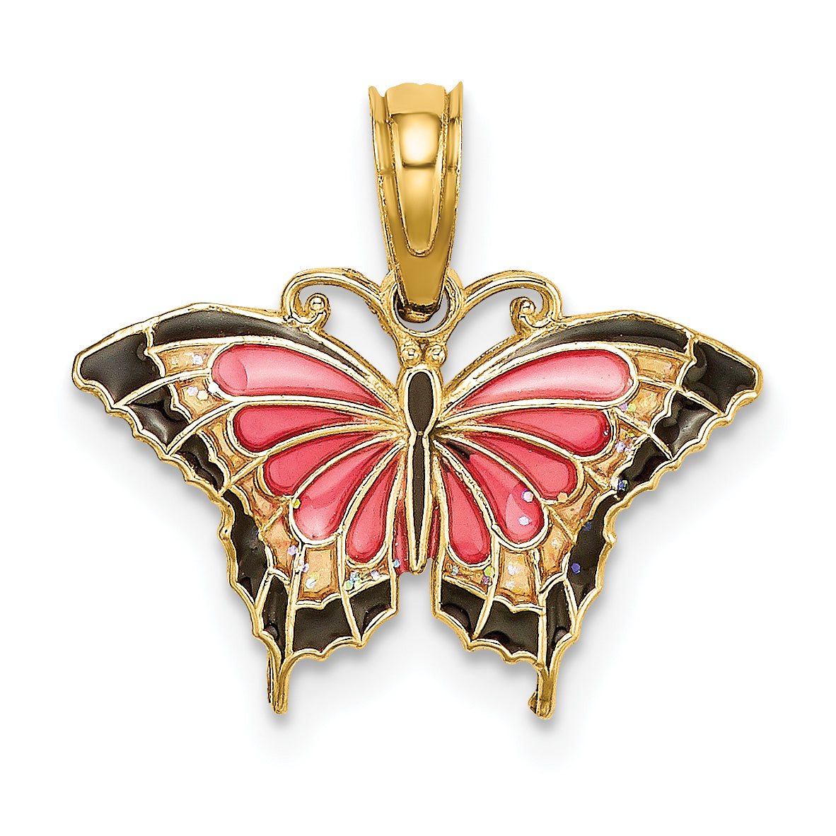 10K Small Enameled Pink Butterfly