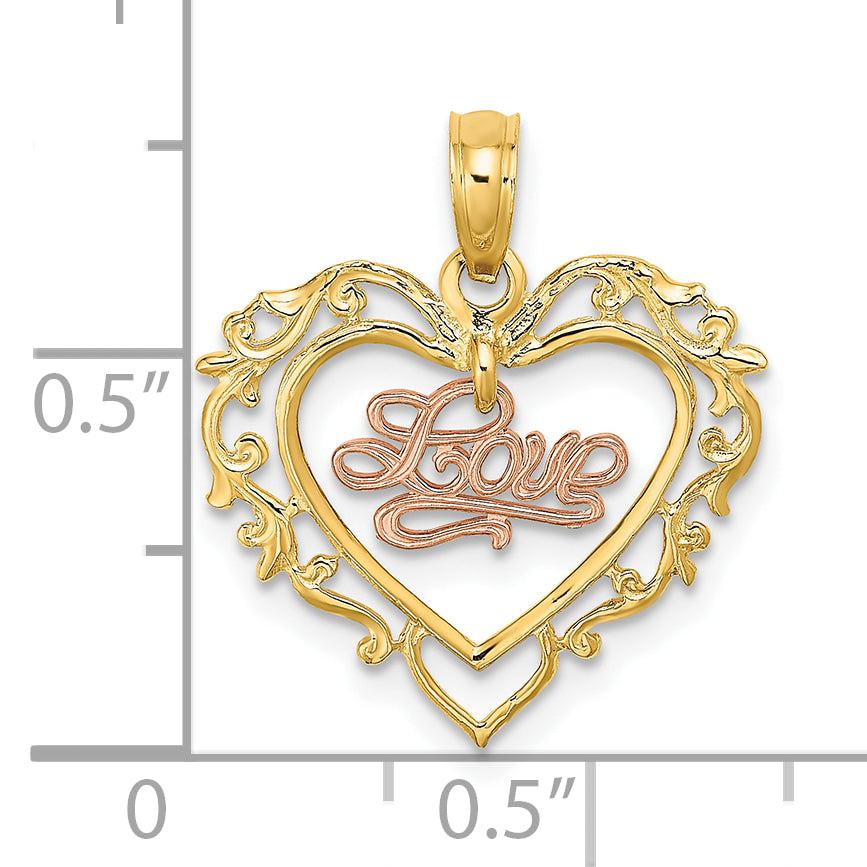 10K Two-Tone LOVE In Heart Charm