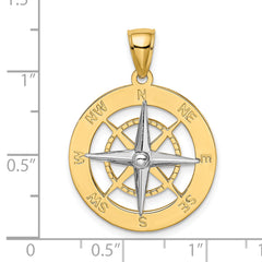 10K w/Rhodium Nautical Compass White Needle Charm