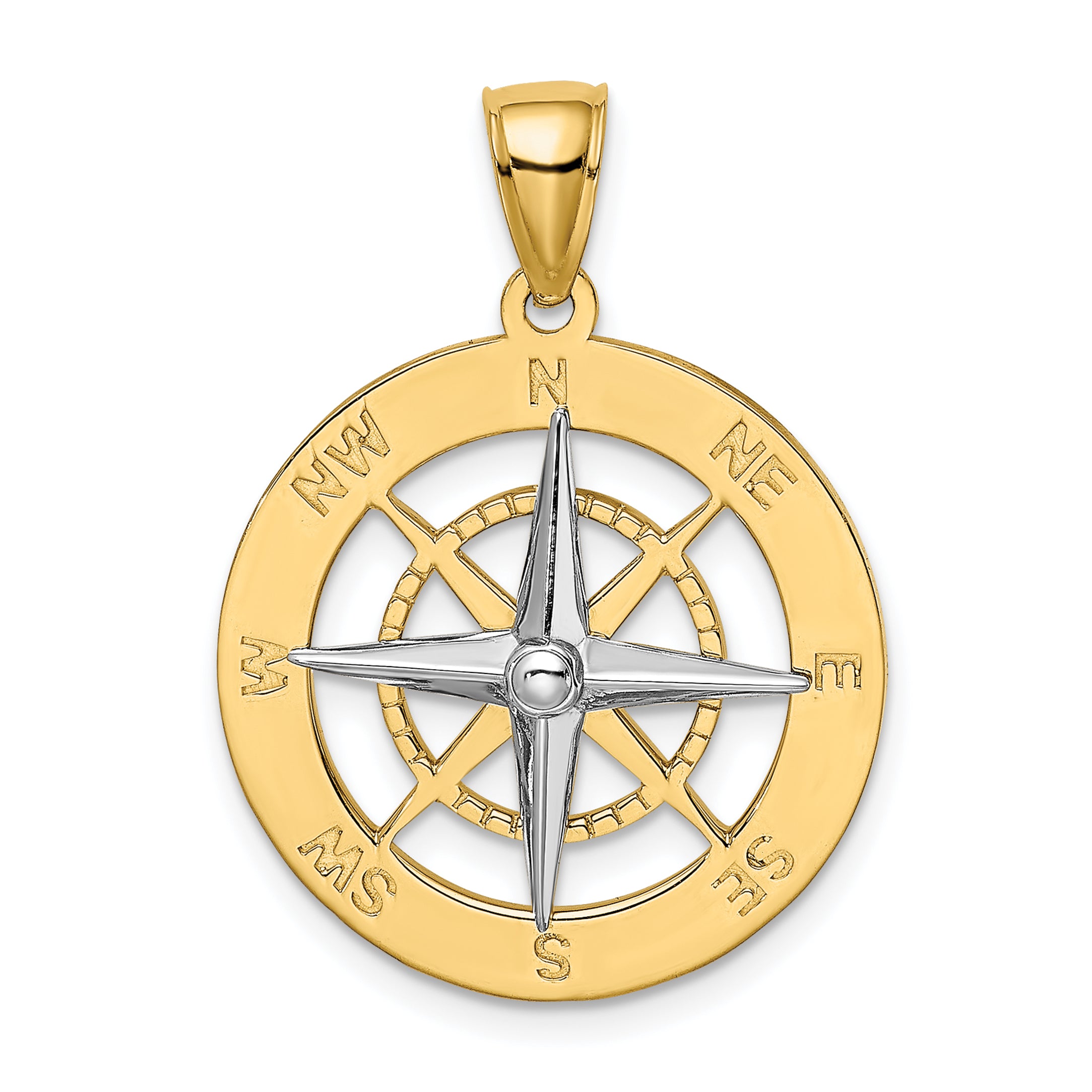 10K w/Rhodium Nautical Compass White Needle Charm