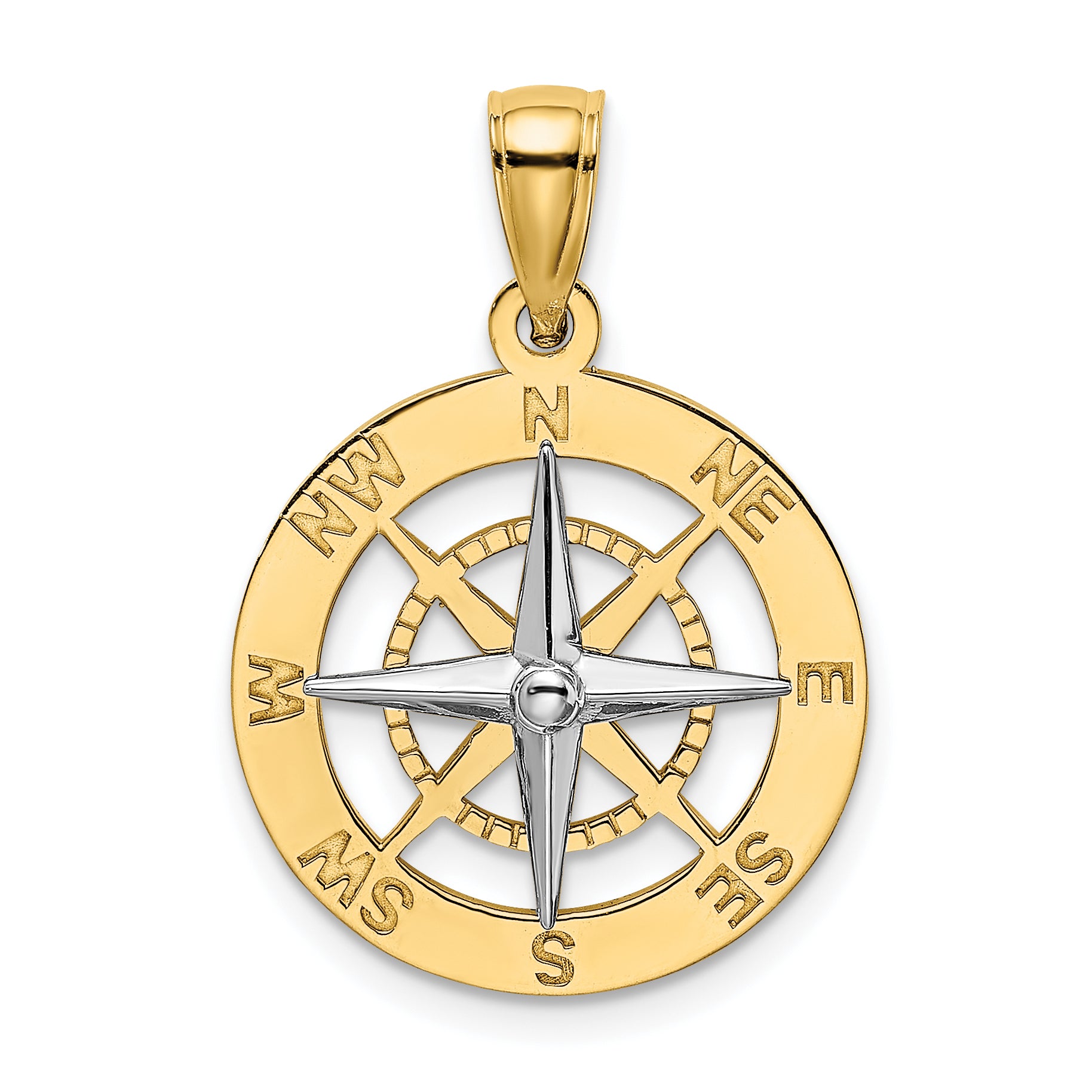 10K w/Rhodium Nautical Compass White Needle Charm