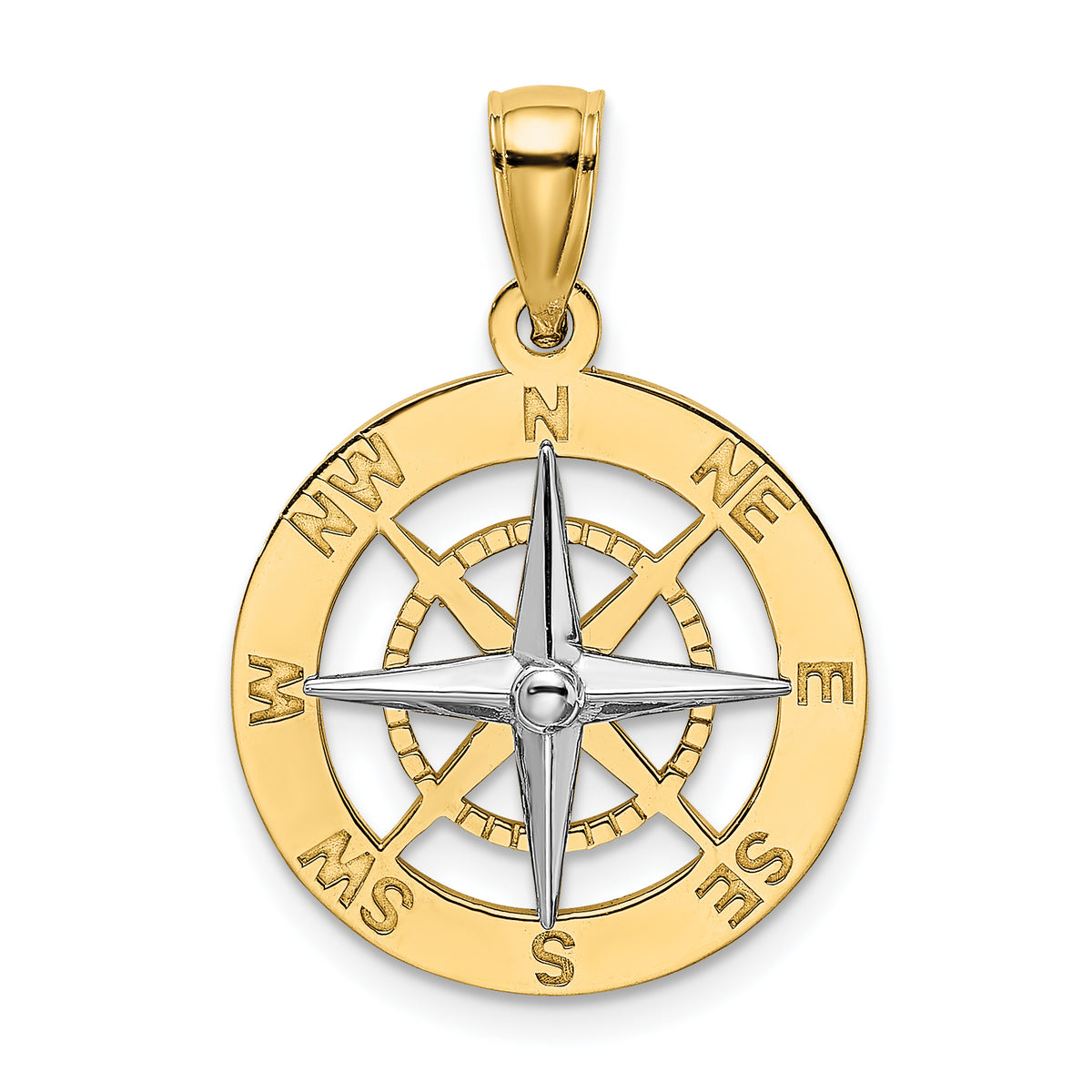 10K w/Rhodium Nautical Compass White Needle Charm