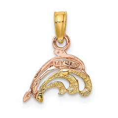 10K Two-Tone W/White Rhodium Dolphin and Wave Charm