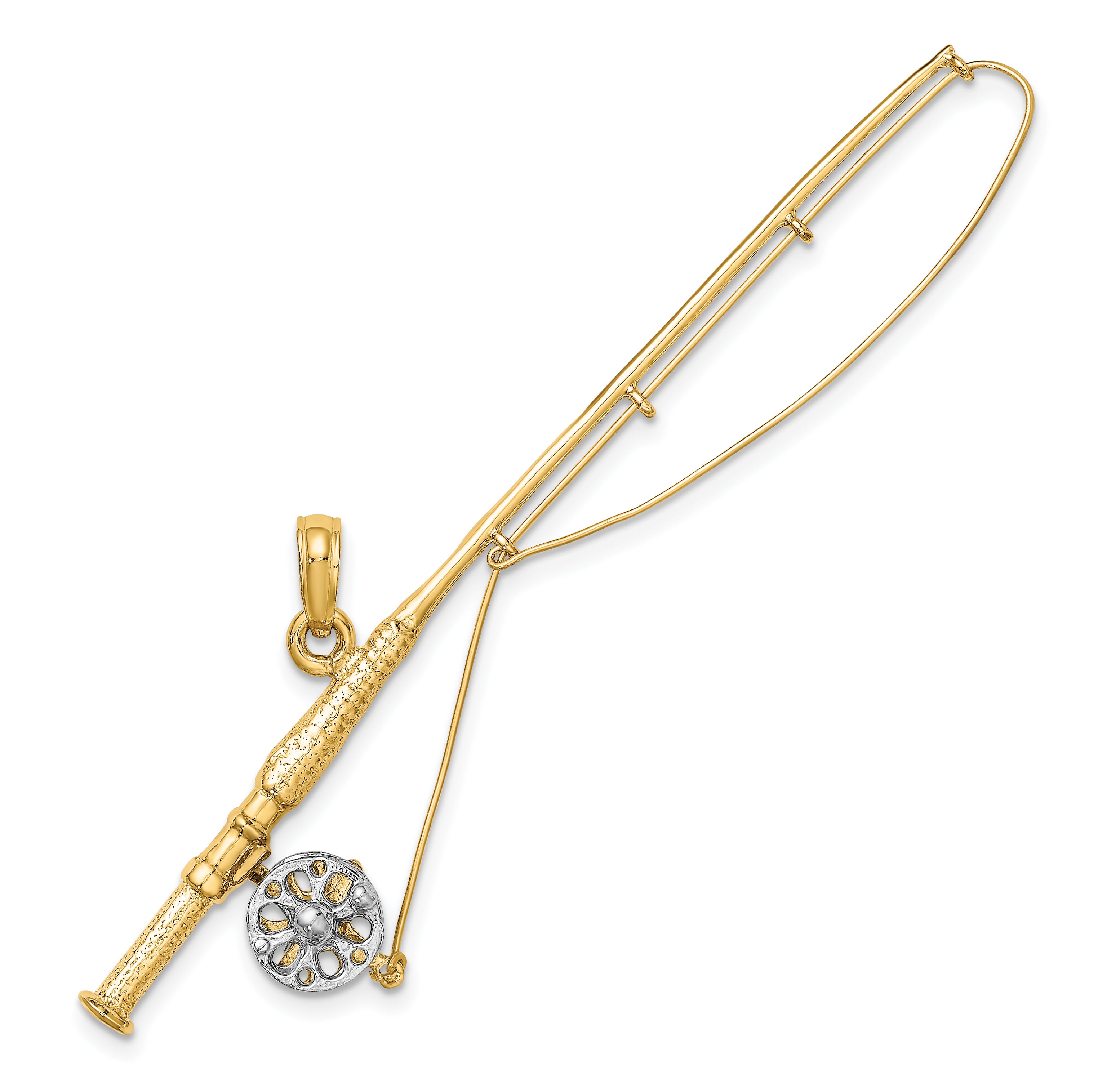 10K w/Rhodium 3-D Fly Rod Fishing Pole Charm