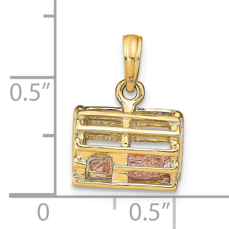 10K Two-tone 3D Lobster Trap W/Moveable Lobster Pendant