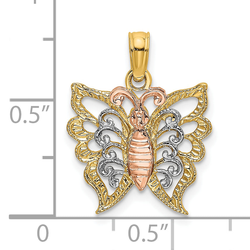 10K Two-tone w/White Rhodium Butterfly Cut-Out Charm