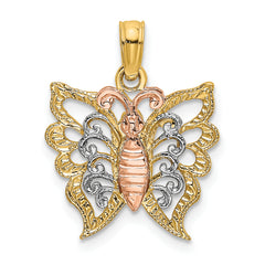 10K Two-tone w/White Rhodium Butterfly Cut-Out Charm