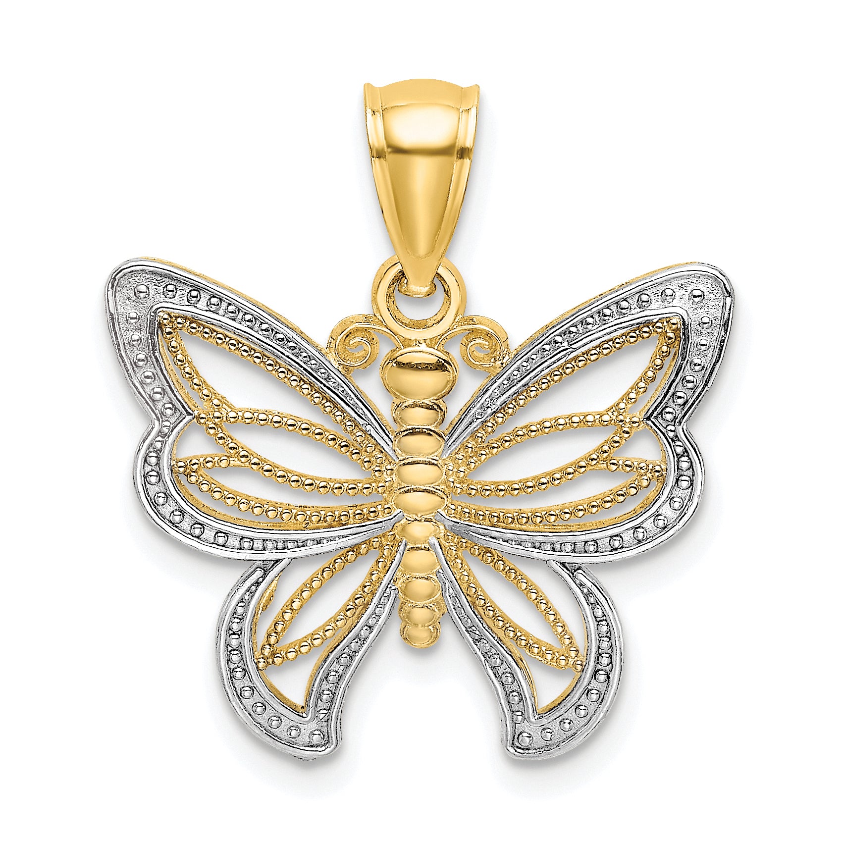 10K w/Rhodium Butterfly W/ White Beaded Wings Charm