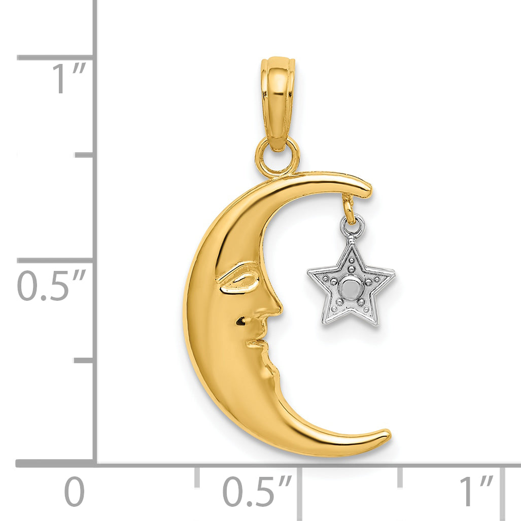 10k w/Rhodium Half Moon w/Star Moveable Charm