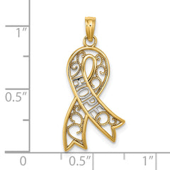 10K W/Rhodium Filigree Ribbon HOPE Charm