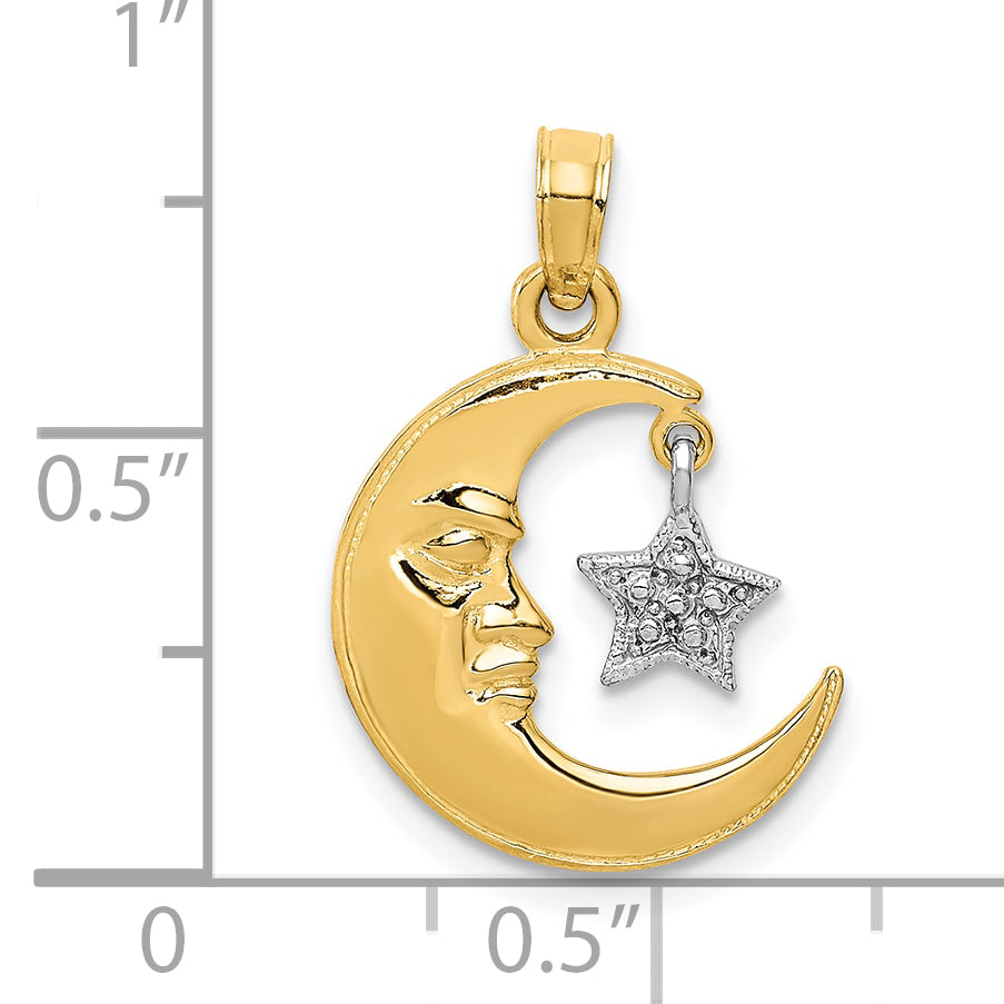 10K Two-Tone Open-Backed Half Moon and Star Pendant