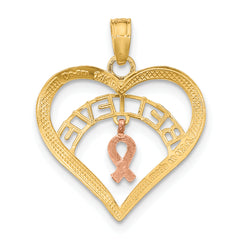 10k Two-tone with White Rhodium BELIEVE in Heart w/ Breast Cancer Ribbon