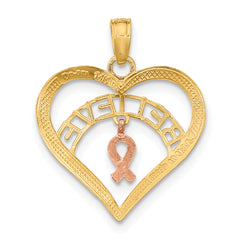 10k Two-tone with White Rhodium BELIEVE in Heart w/ Breast Cancer Ribbon