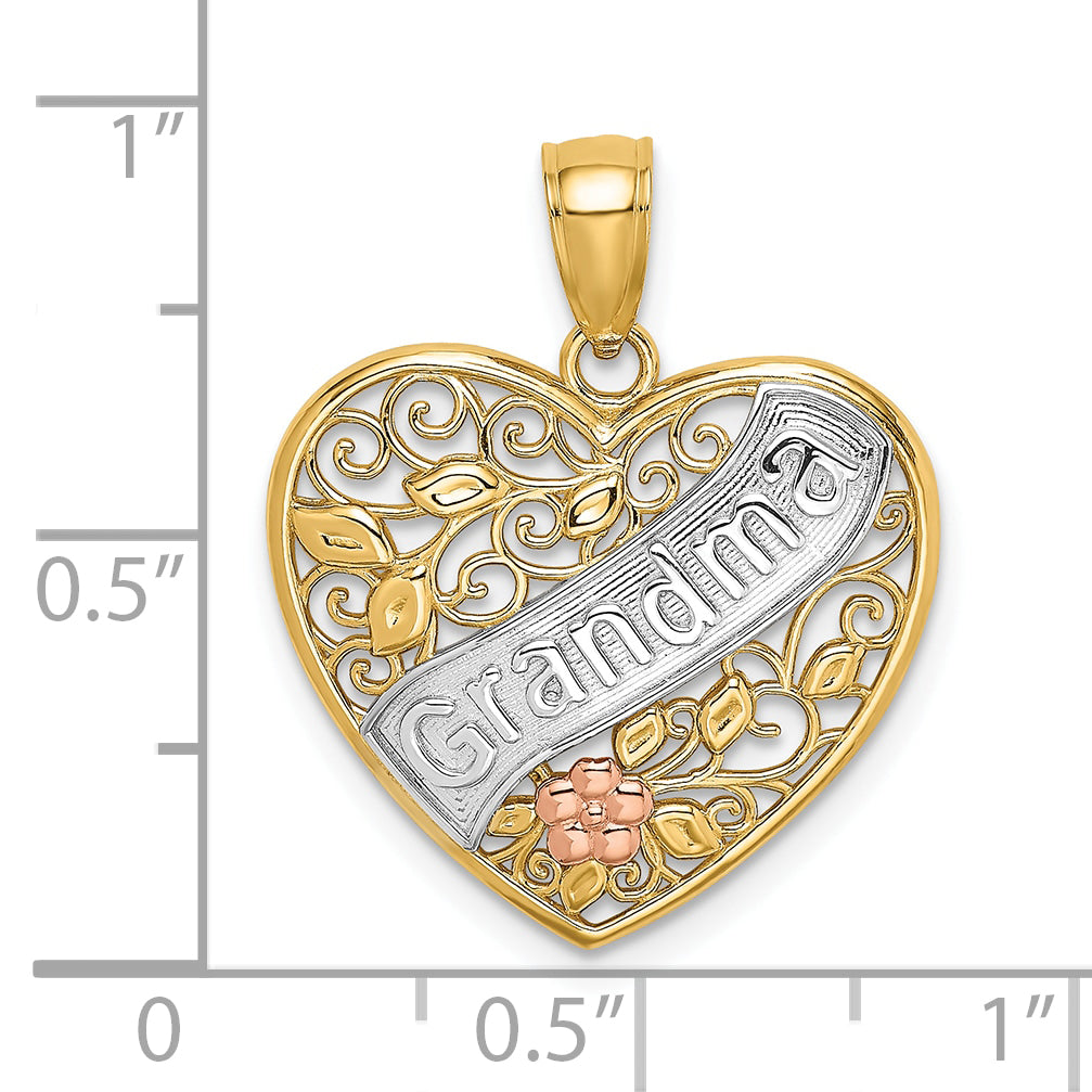 10K Two-tone w/White Rhodium GRANDMA Heart Charm