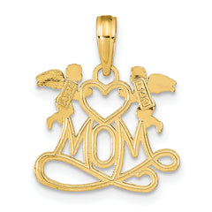 10K Polished MOM w/Heart and Angels Pendant