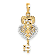 10k & w/Rhodium Filigree Heart Lock and Key Pendant