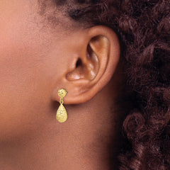 10K Yellow Gold Dangle Earrings with Polished Textured Finish