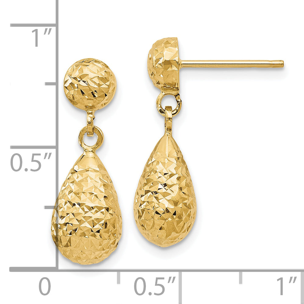 10K Yellow Gold Dangle Earrings with Polished Textured Finish