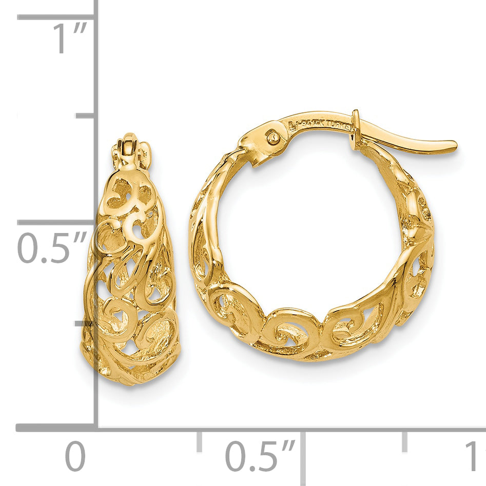 10K Yellow Gold Polished Textured Hoop Earrings with Lifetime Guarantee
