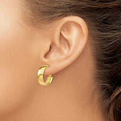 10K Gold Polished Hoop Earrings with Omega Back Closure Hollow Design