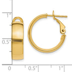 10K Gold Polished Hoop Earrings with Omega Back Closure Hollow Design