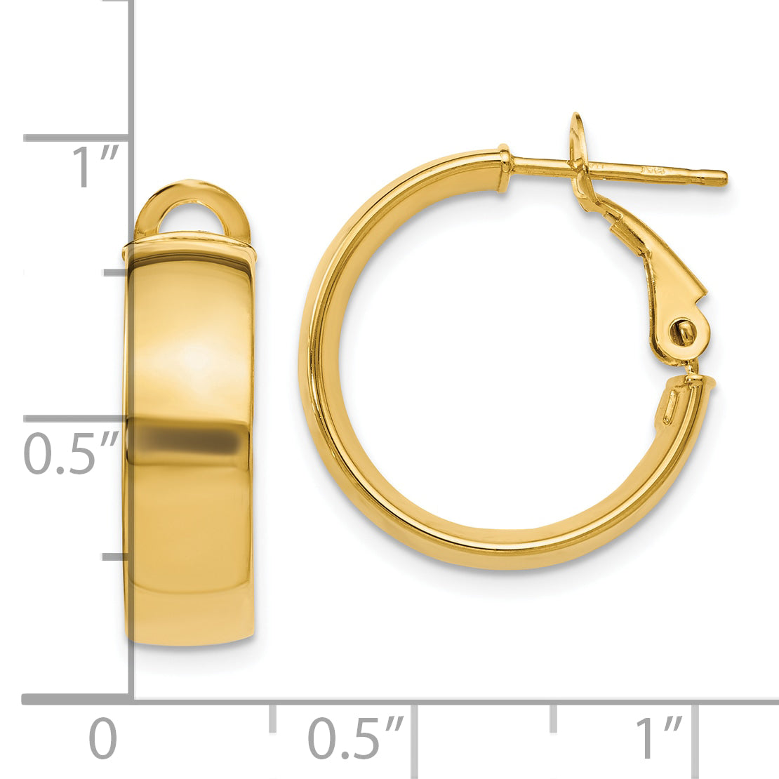 10K Gold Polished Hoop Earrings with Omega Back Closure Hollow Design