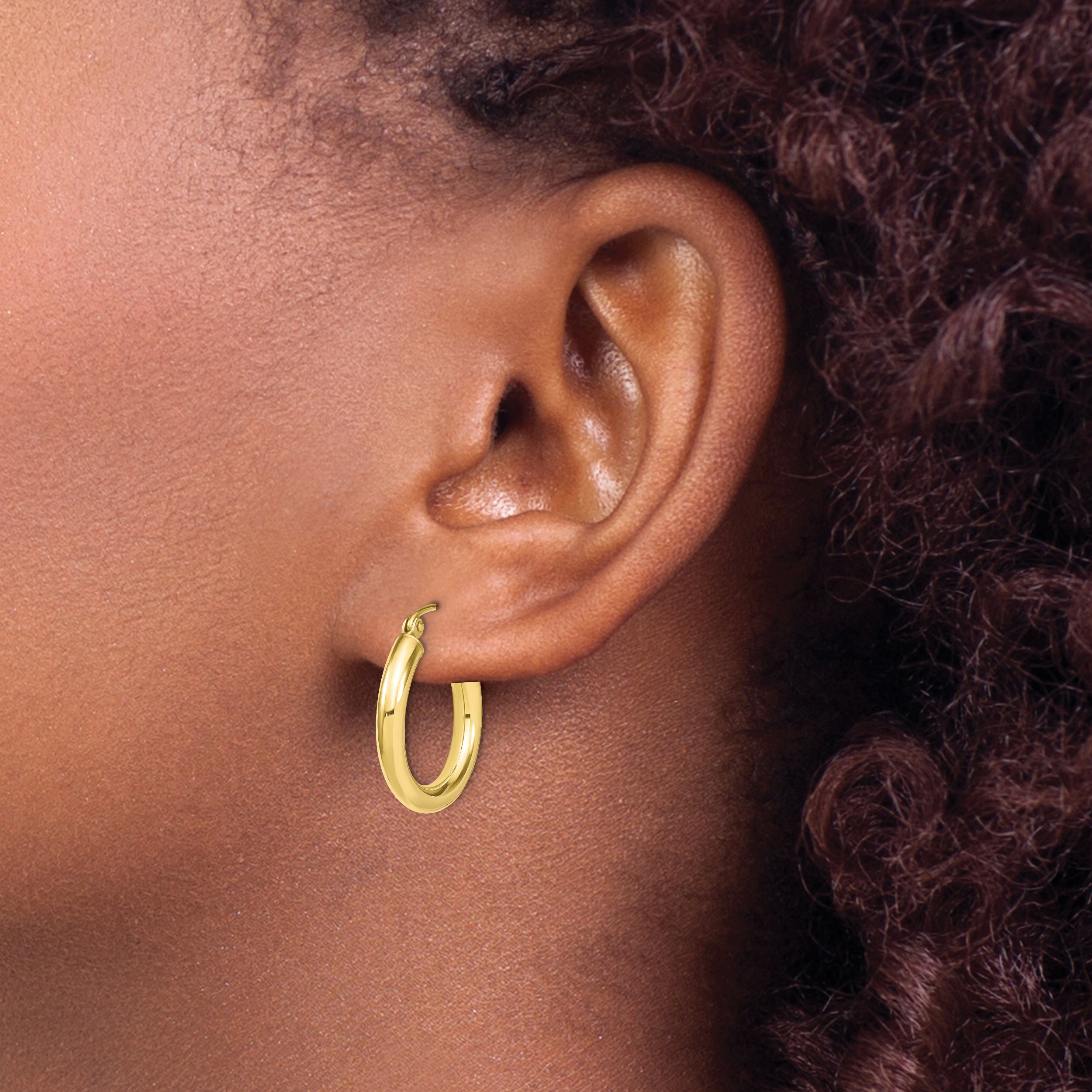 10K Gold Polished Hollow Hoop Earrings with Diamond-Cut Detailing, 20mm