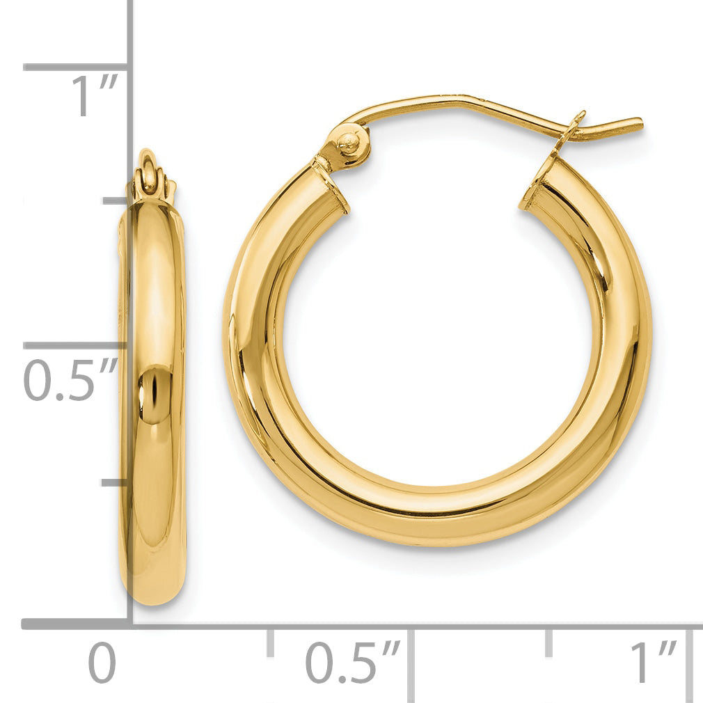 10K Gold Polished Hollow Hoop Earrings with Diamond-Cut Detailing, 20mm