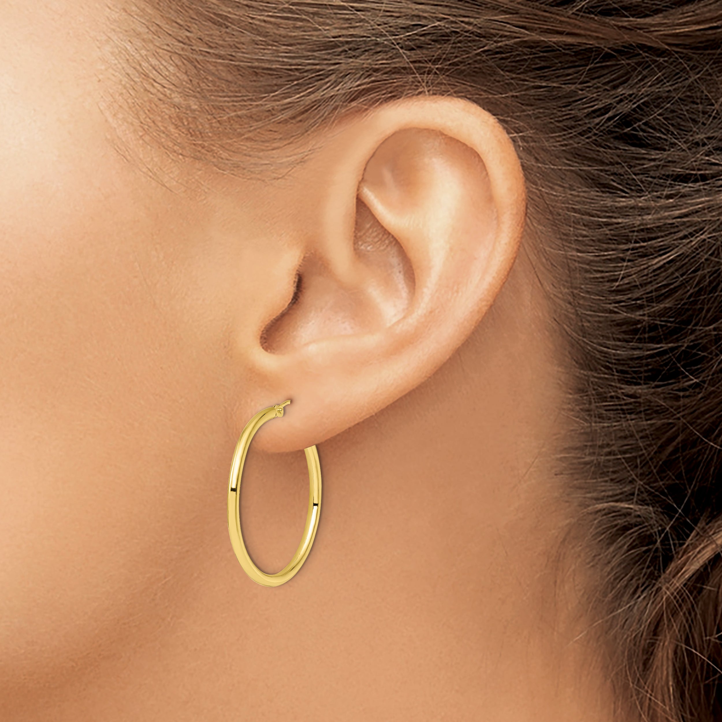 10K Gold Polished Hoop Earrings with Hollow Design and Lifetime Guarantee