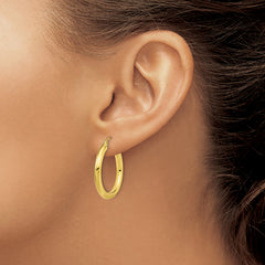 10K Gold Polished Hollow Hoop Earrings with Diamond-Cut Detail