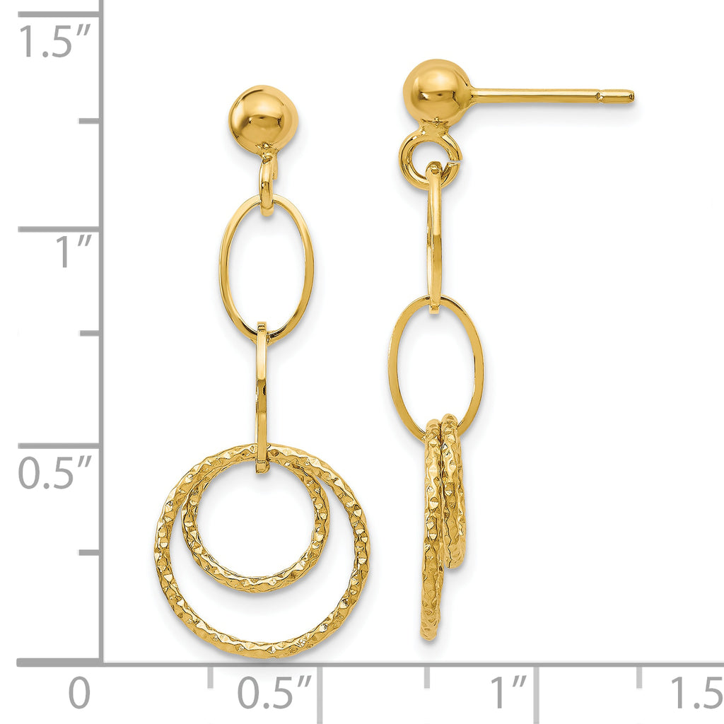 10K Gold Dangle Earrings with Polished Textured Finish, Handmade Elegance