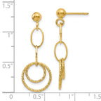 10K Gold Dangle Earrings with Polished Textured Finish, Handmade Elegance
