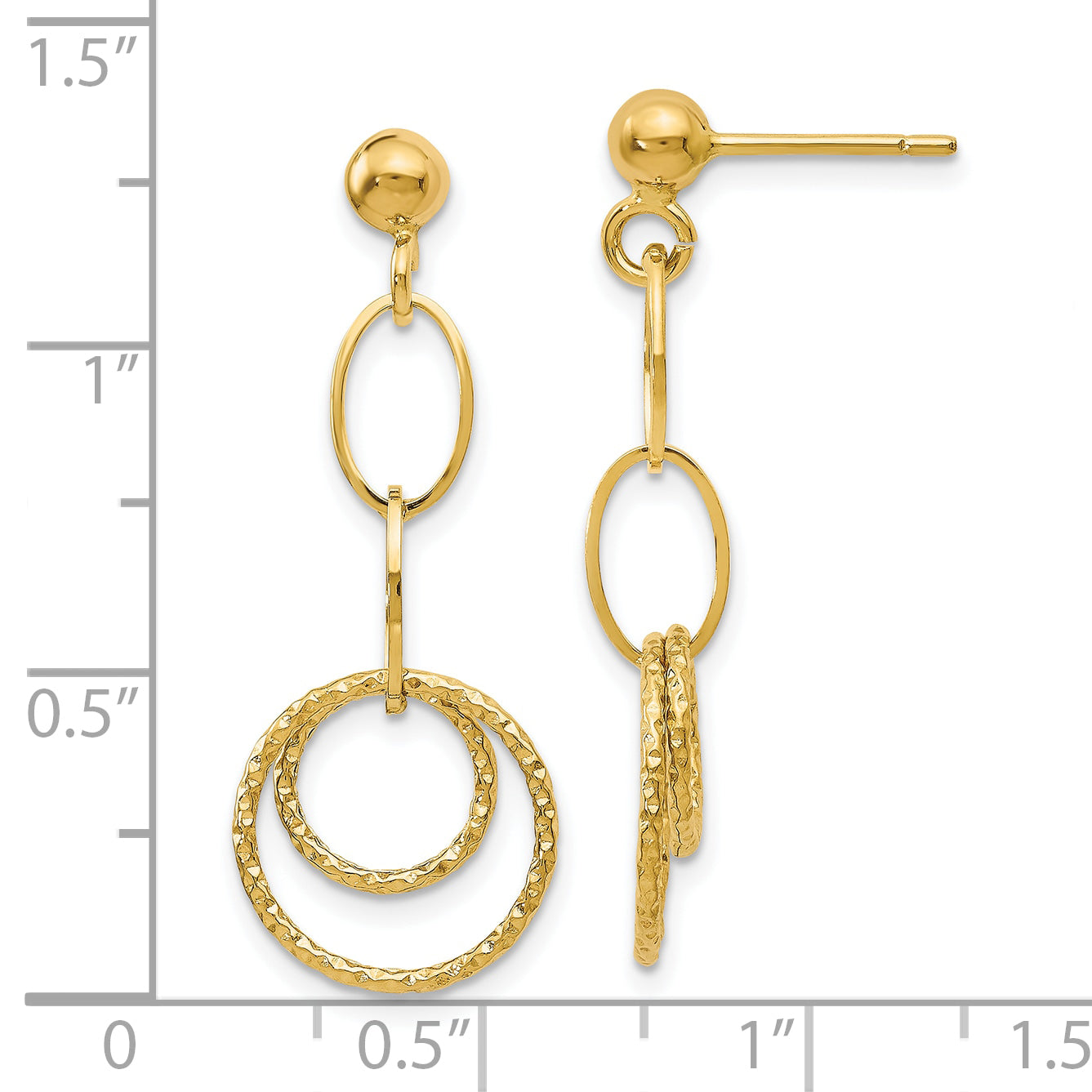 10K Gold Dangle Earrings with Polished Textured Finish, Handmade Elegance