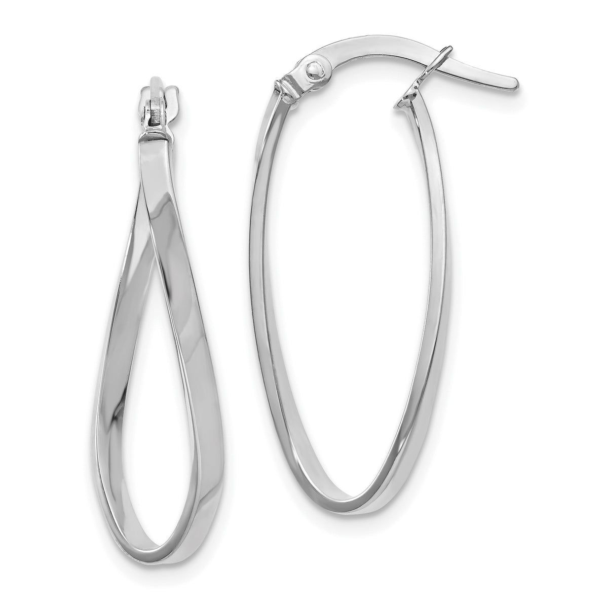 10K White Gold Polished Oval Hinged Hoop Earrings