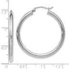 10K White Gold Polished Hoop Earrings with Rhodium Finish  35mm Elegant Design