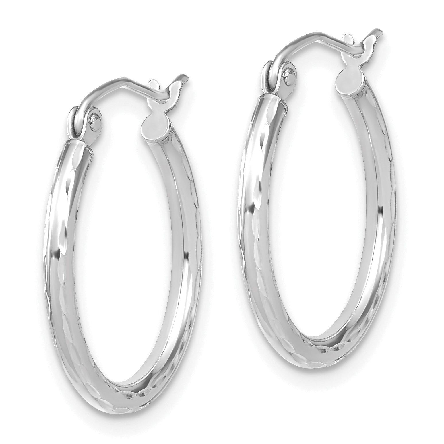 10K White Gold Polished Hinged Hoop Earrings with Rhodium Finish and Lifetime Guarantee Secondary image