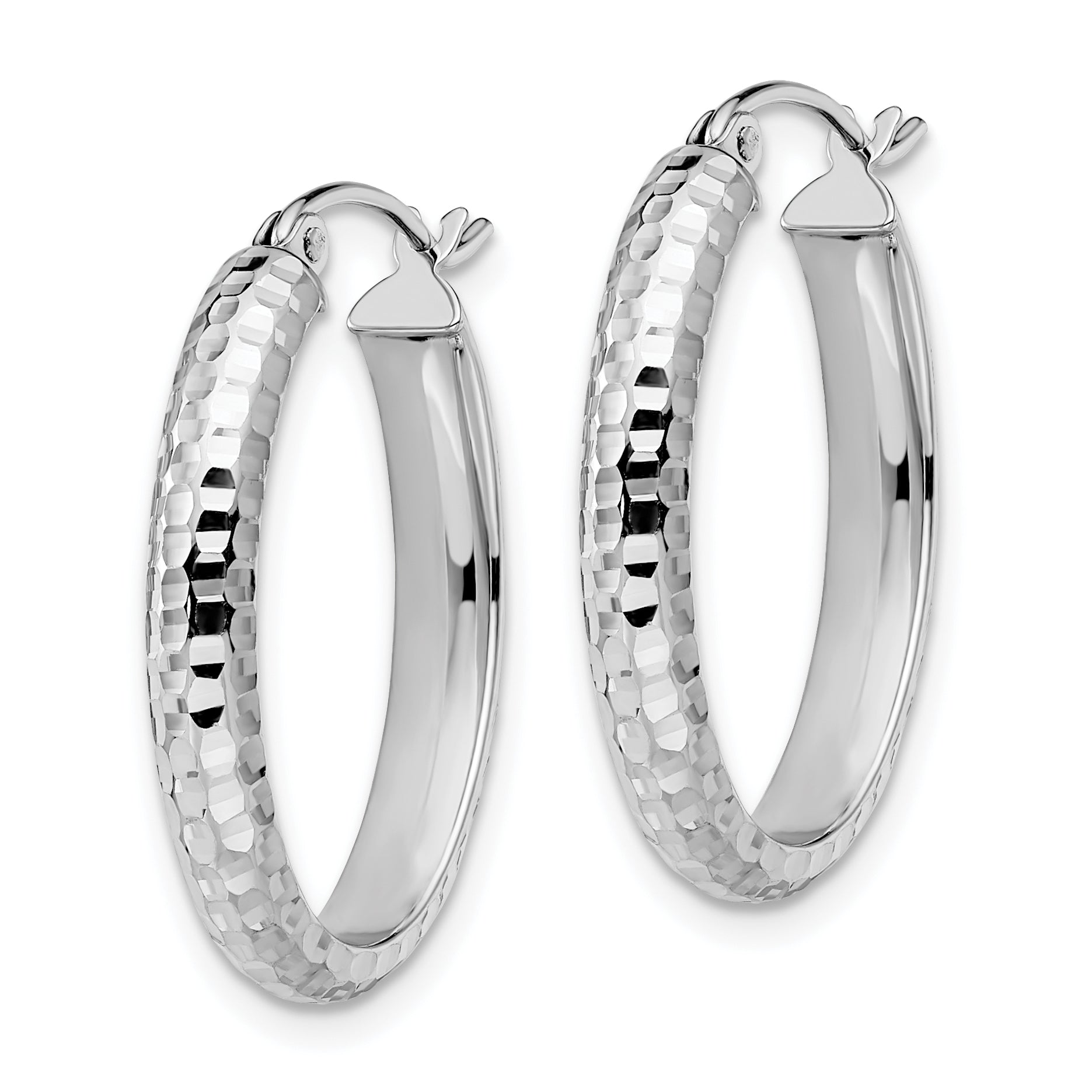 10K White Gold Textured Oval Hoop Earrings with Rhodium Finish Secondary image