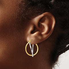10K Two-Tone Gold Hoop Earrings with Polished Rhodium Finish