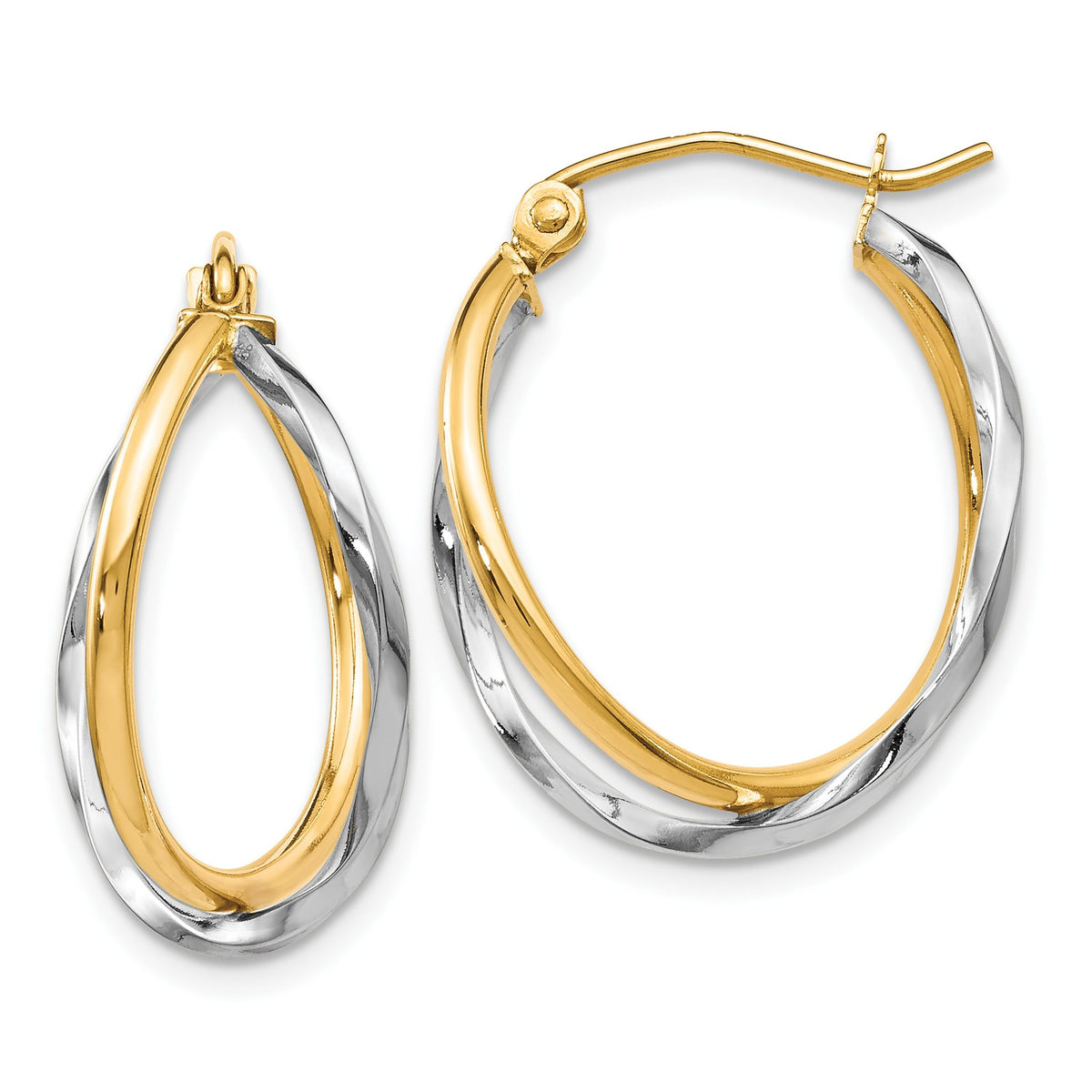 Hoop Earrings in 10K Two-Tone Gold, 20x16mm Hinged - Sophia Jewelers Main image