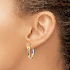 10K Two-Tone Gold Hoop Earrings with Polished Finish and Rhodium
