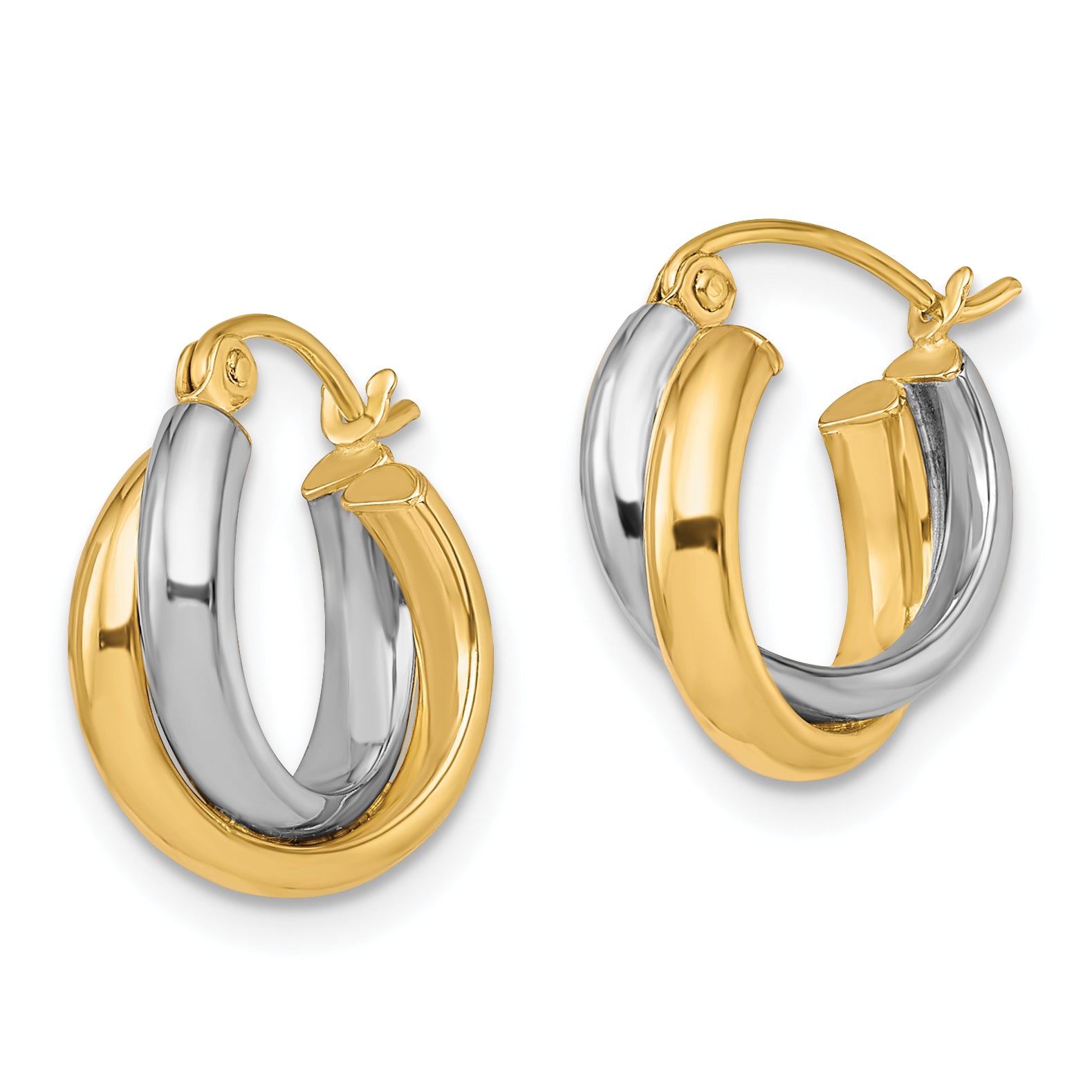 10K Two-Tone Gold Hoop Earrings with Polished Finish and Lifetime Guarantee