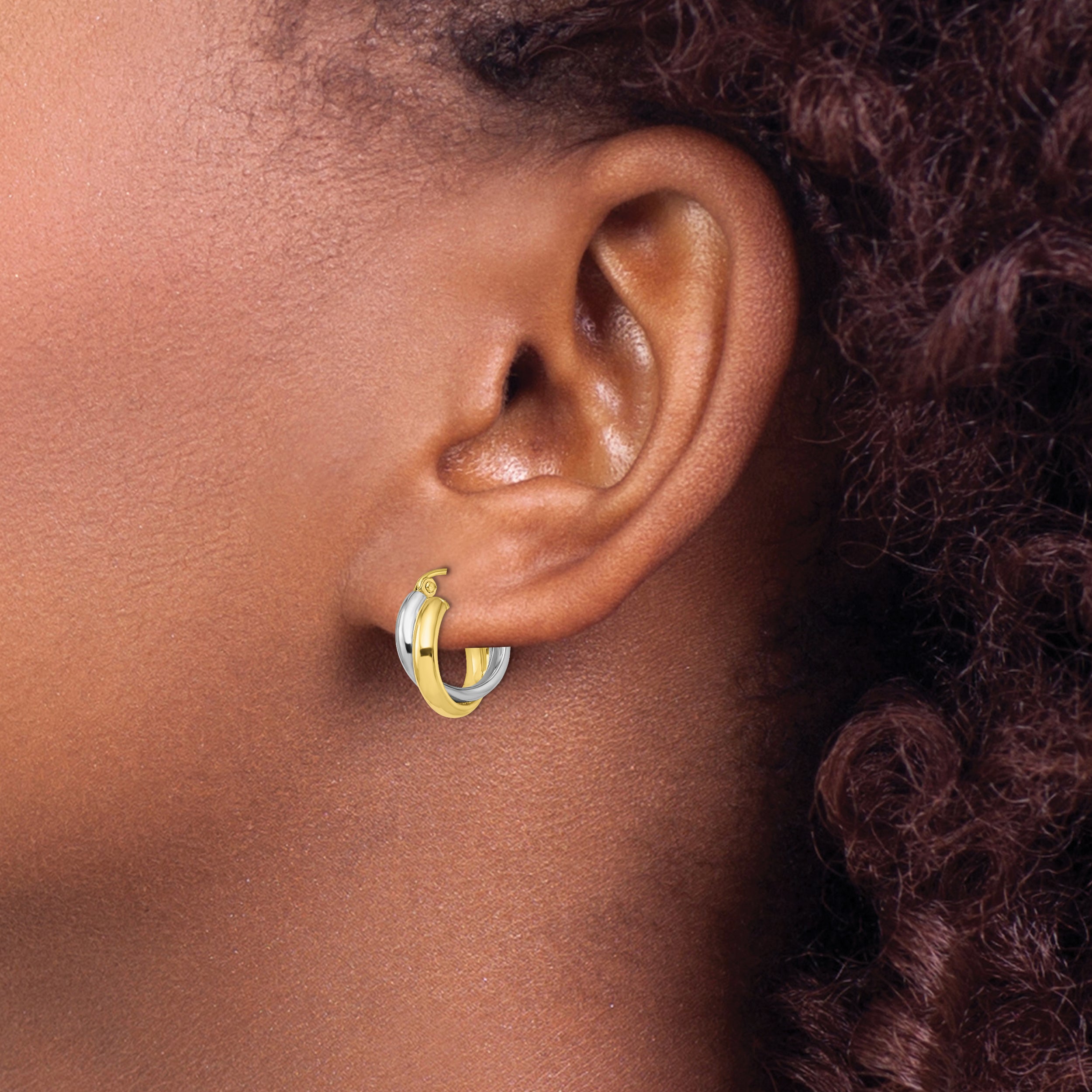 10K Two-Tone Gold Hoop Earrings with Polished Finish and Lifetime Guarantee
