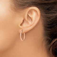 10K Rose Gold Oval Hoop Earrings with Rhodium Accent, Textured Finish, 23mm