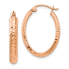 10K Rose Gold D/C Oval Hinged Hoop Earrings