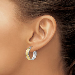 10K White Gold Diamond-Cut Hoop Earrings with Yellow Rhodium Finish, Polished