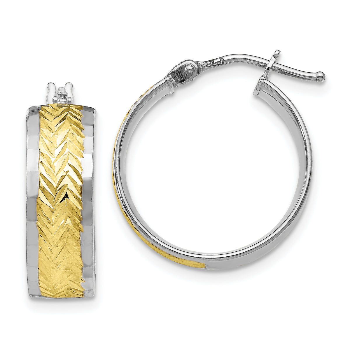 10K White Gold w/Yellow Rhodium Polished and D/C Earrings