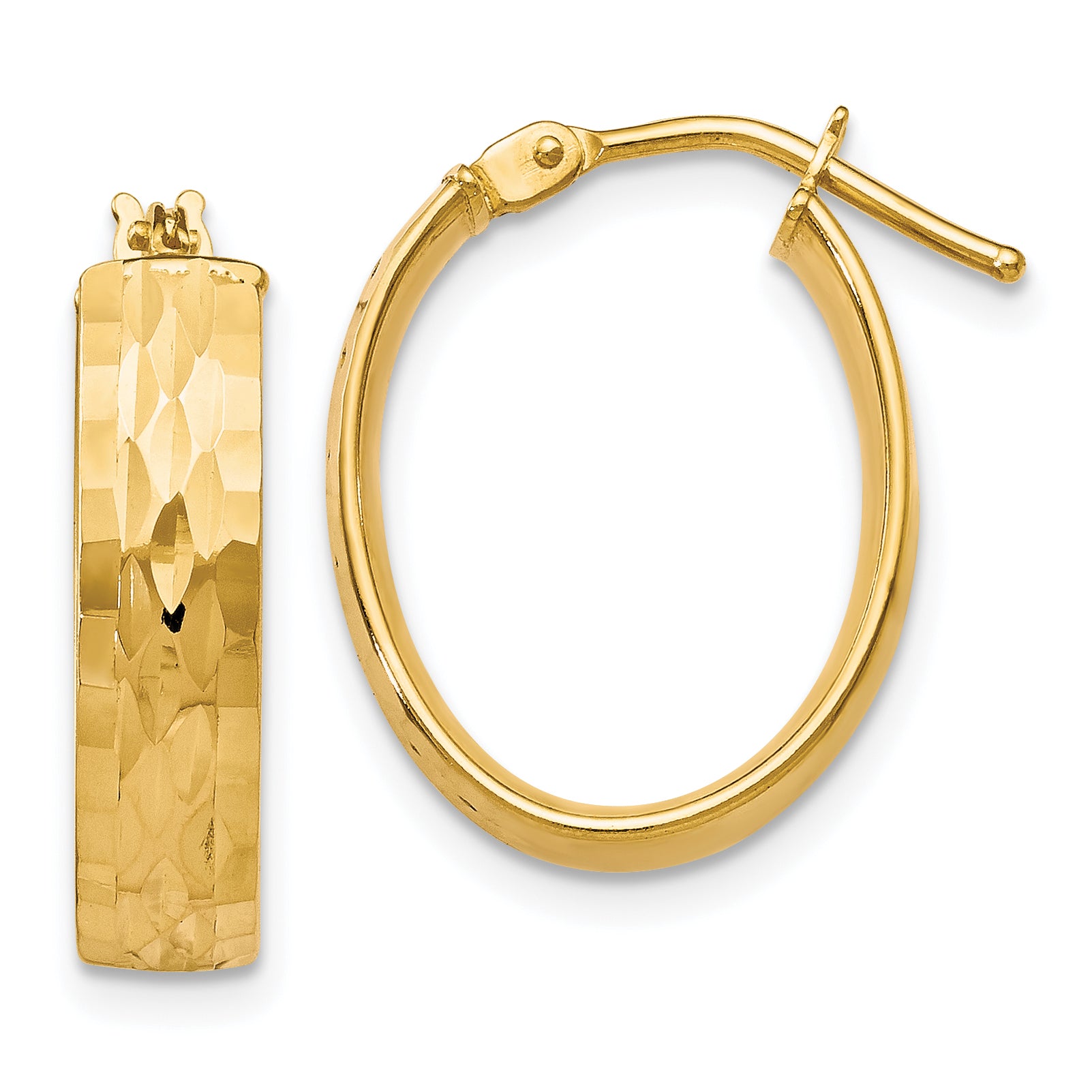 10K Polished and D/C Oval Hinged Hoop Earrings Main image