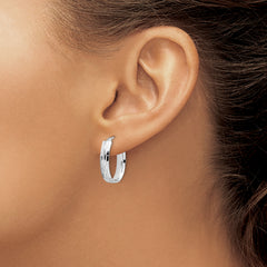 10K White Gold Diamond-Cut Hoop Earrings with Polished Rhodium Finish