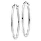 10K White Gold Oval Hoop Earrings with Polished Rhodium Finish, 41mm